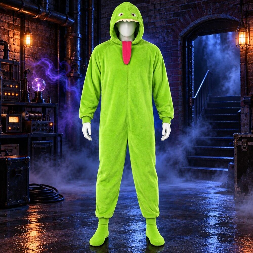 Spirit Ghostbusters Slimer Adult One Size Plush Jumpsuit Halloween Costume Glow